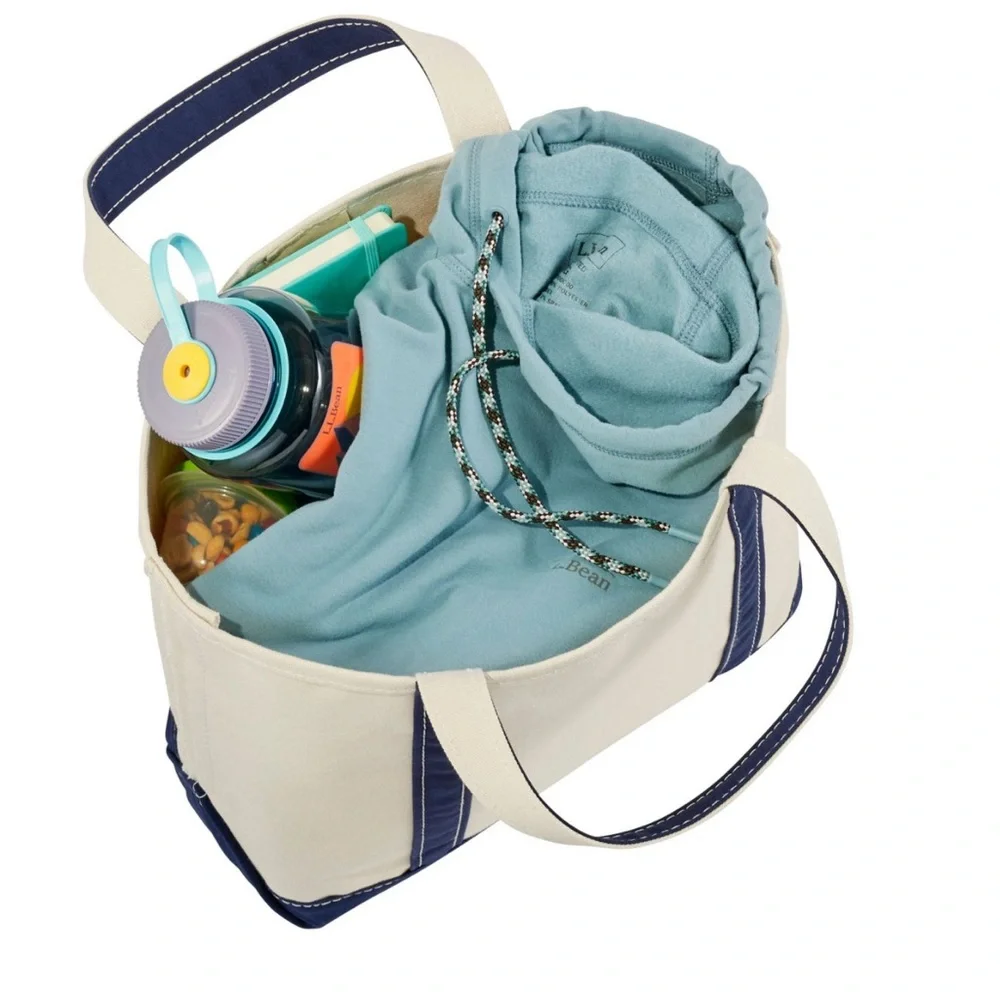 L.L. Bean Boat and Tote Open-Top Tote Medium with Long Handles Blue White